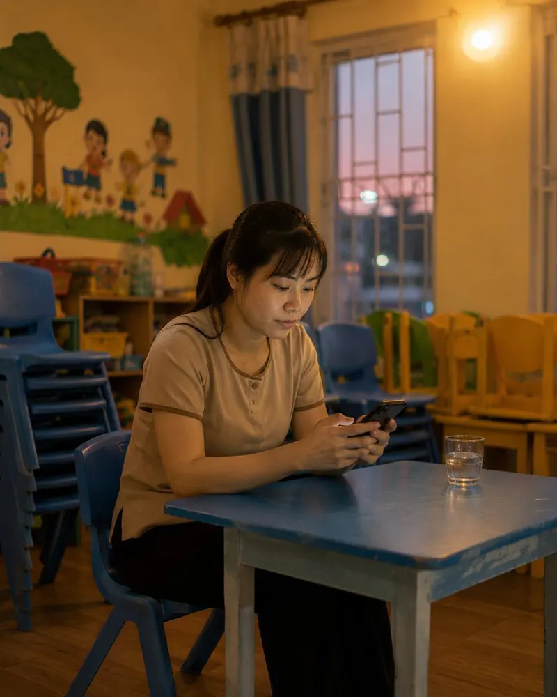 5h chiều trả hết trẻ rồi, cô vẫn ngồi gõ tin cho 30 phụ huynh