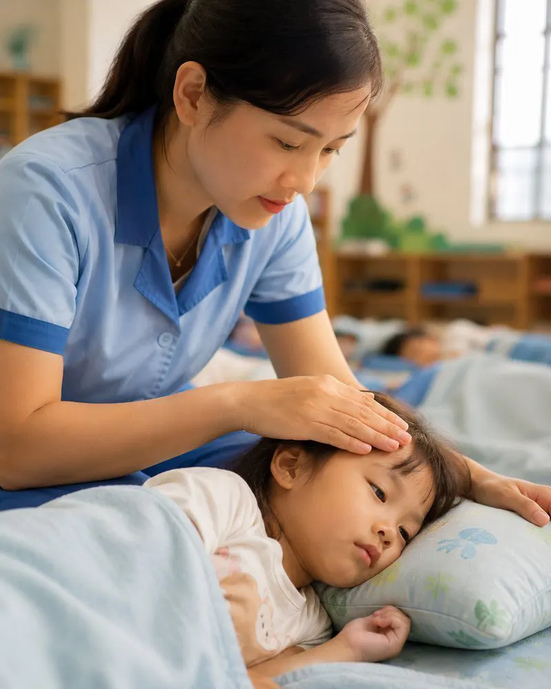 Bé sốt nhẹ giữa buổi — cô báo mẹ ngay