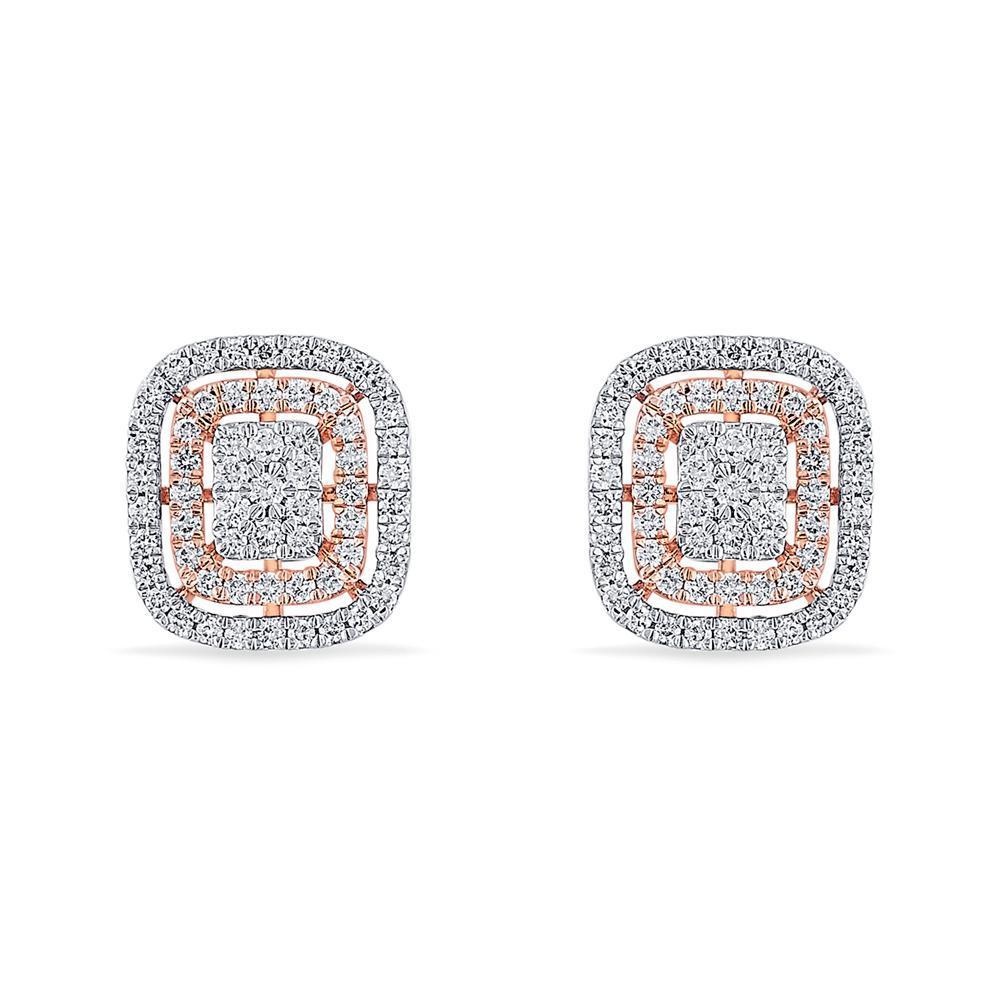 Cushion Halo Two-Tone Stud Earrings