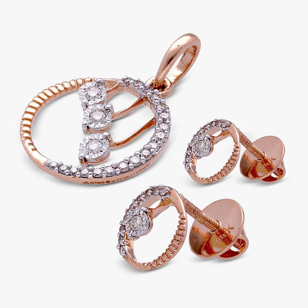 Modern 14 Karat Gold Diamond Pendant Set