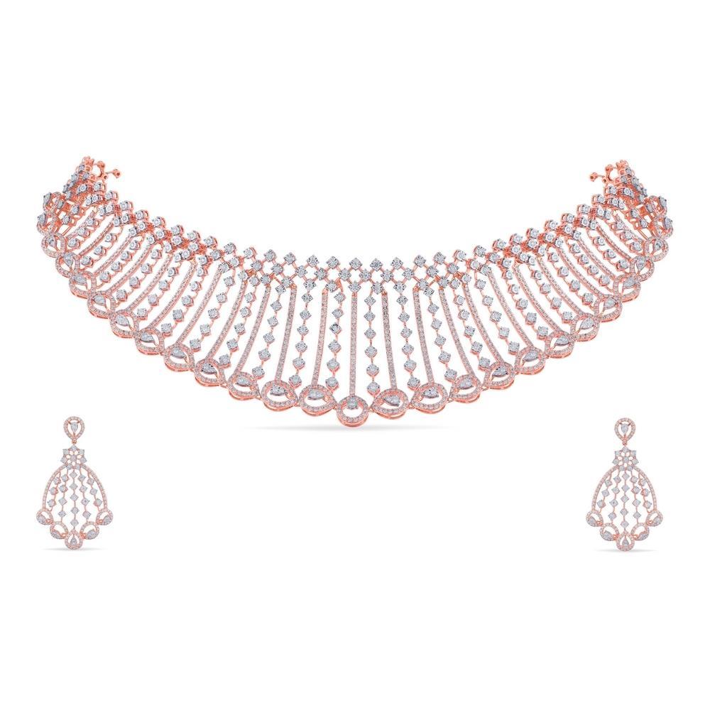 Elegant 18 Karat Gold Diamond Necklace Set