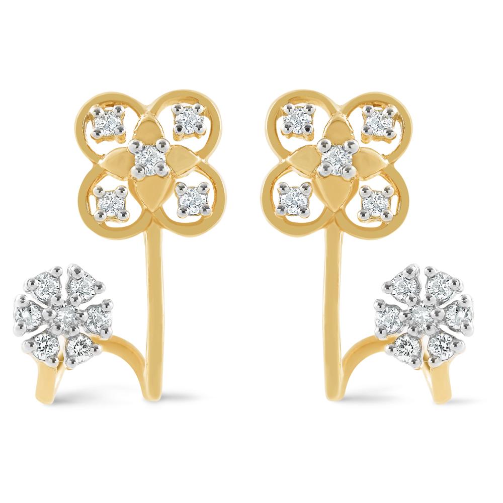 Floral Design 14 Kt Gold & Diamond Earrings