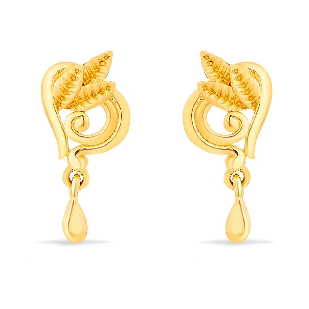 Heart with Leaf Dangle Gold Earrings