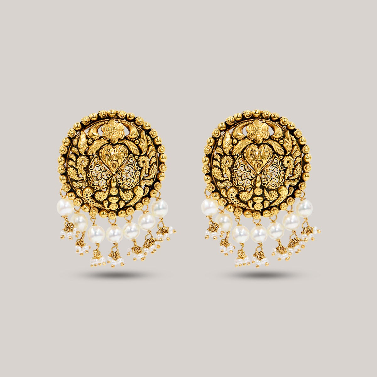 Hinged Pearl Drop Earrings in 22KT Gold
