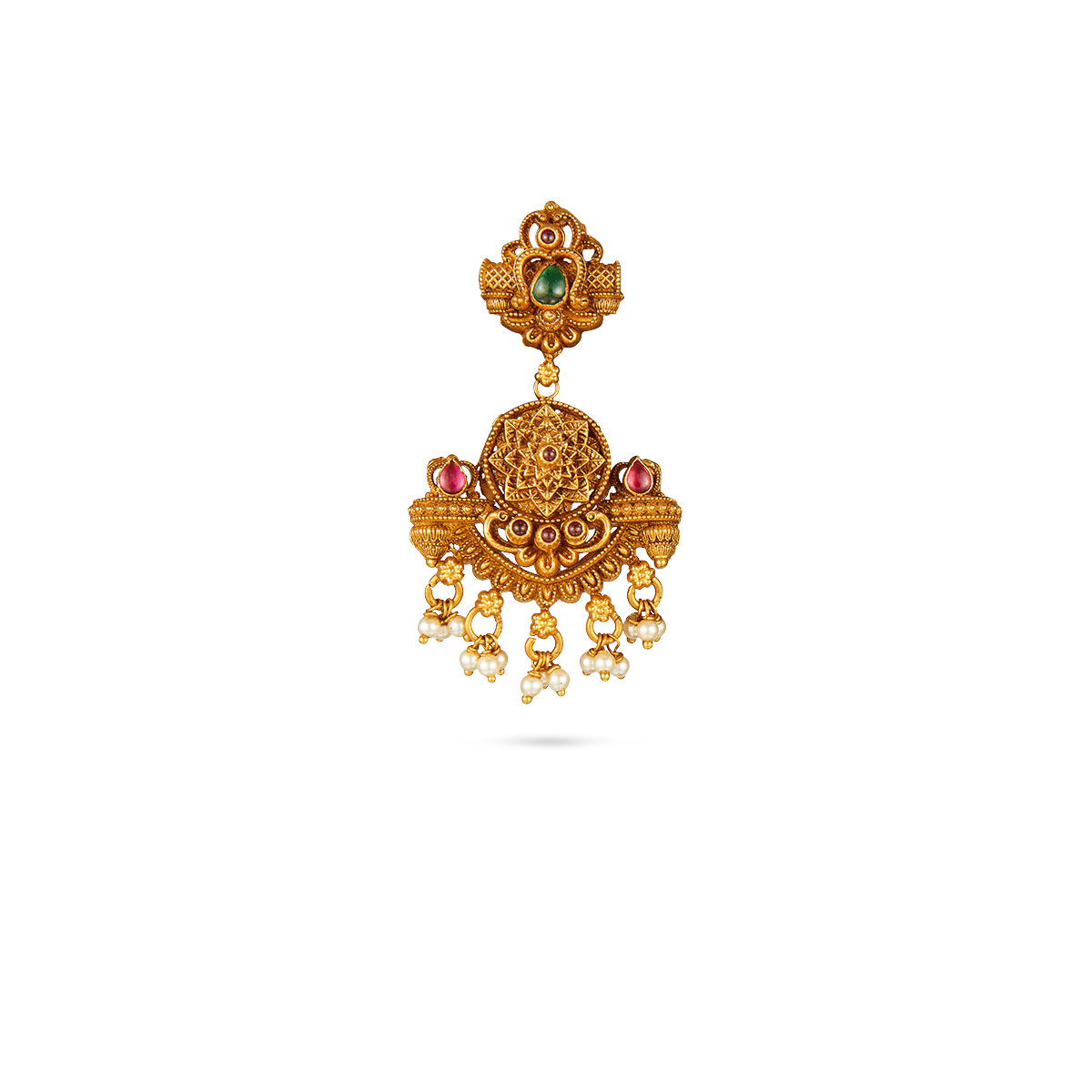 Classic Temple Motif Pearl Drop Earring