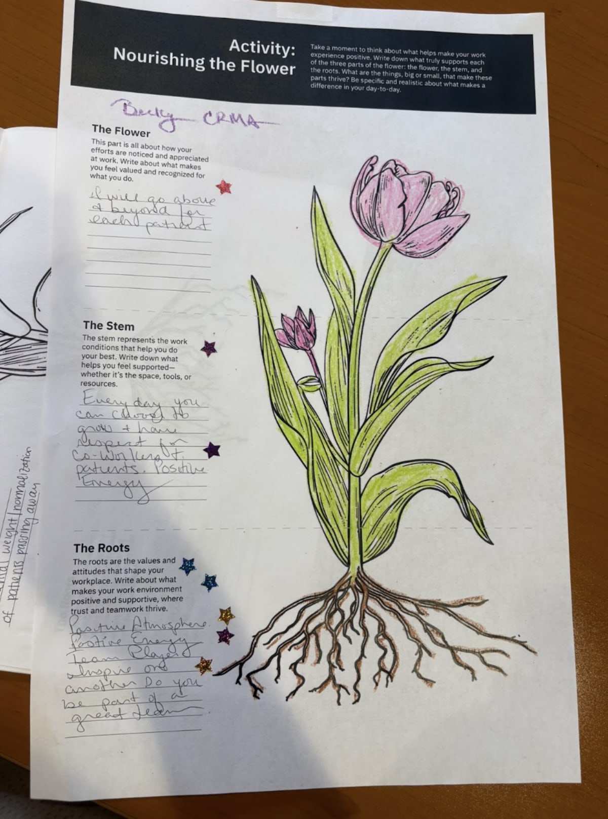 Staff completing flower activity