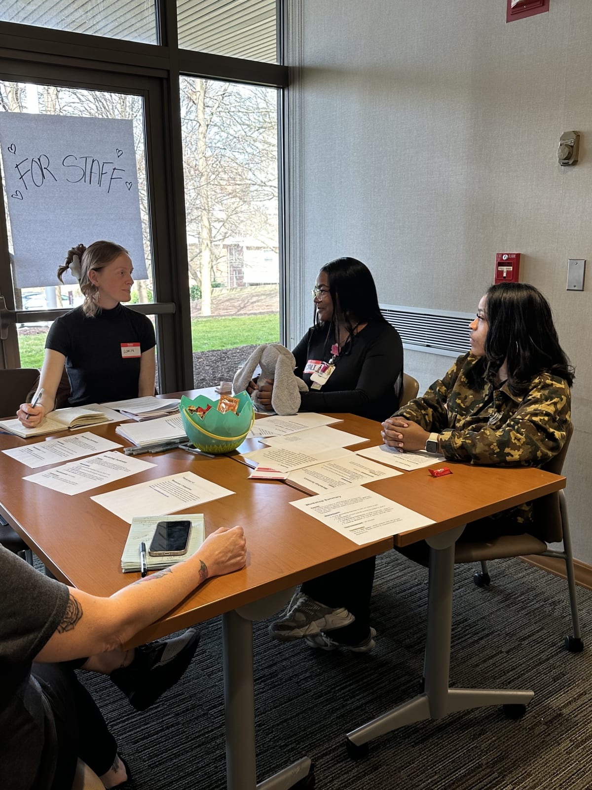 Staff engaging with scenario-based discussion