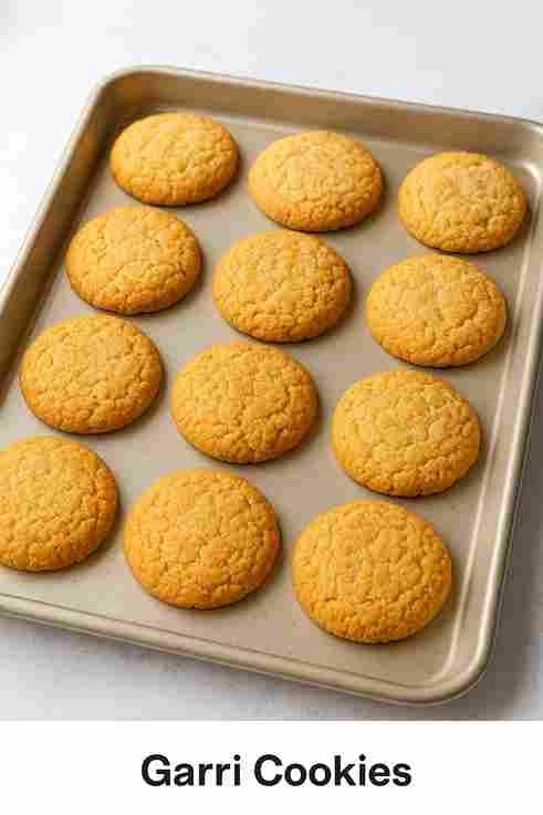 Click to see details Garri cookies in a baking tray