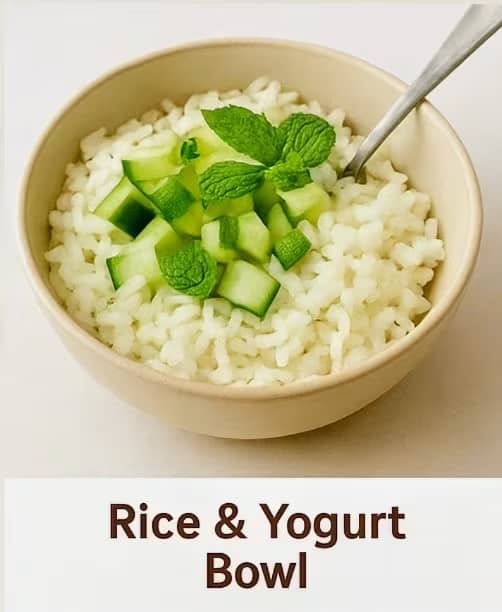 Click to see details rice with yogurtin a white bowl
