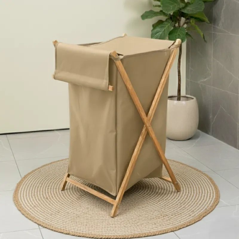 Panier a Linge Pliable en Bois - Beige