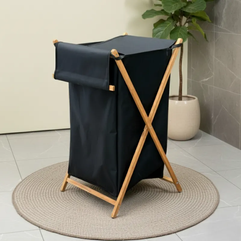 Panier a Linge Pliable en Bois - Noir