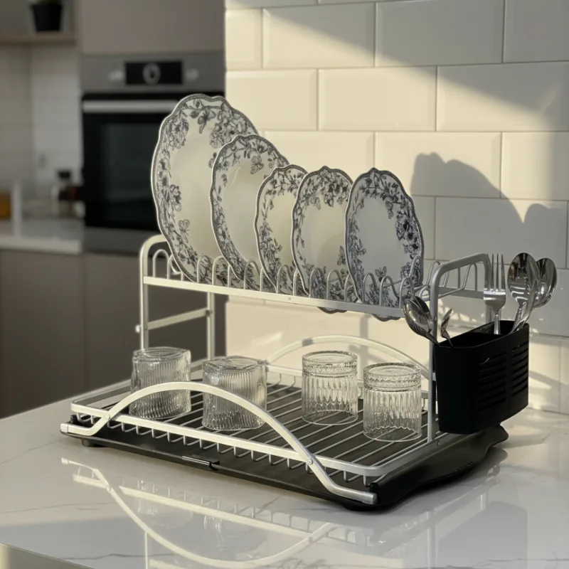 Egouttoir à Vaisselle en Aluminium Double Niveau