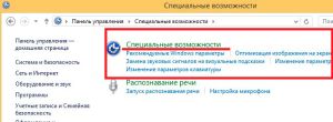 Вход в специальные возможности в панели управления в Windows 8