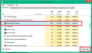 Завершение процесса в диспетчере задач в windows-8