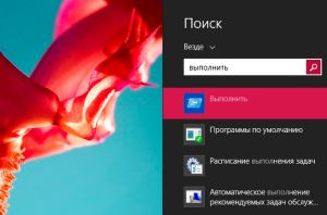 Запуск службы Выполнить через поиск в Windows 8