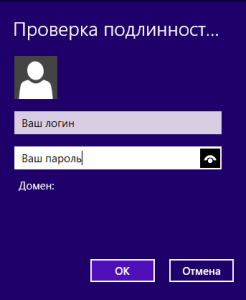 Ввод логина и пароля для проверки подлинности