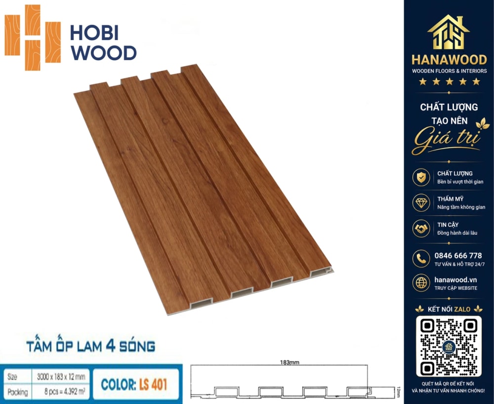 Lam 4 Sóng Nhựa Ốp Tường Hobiwood LS-401