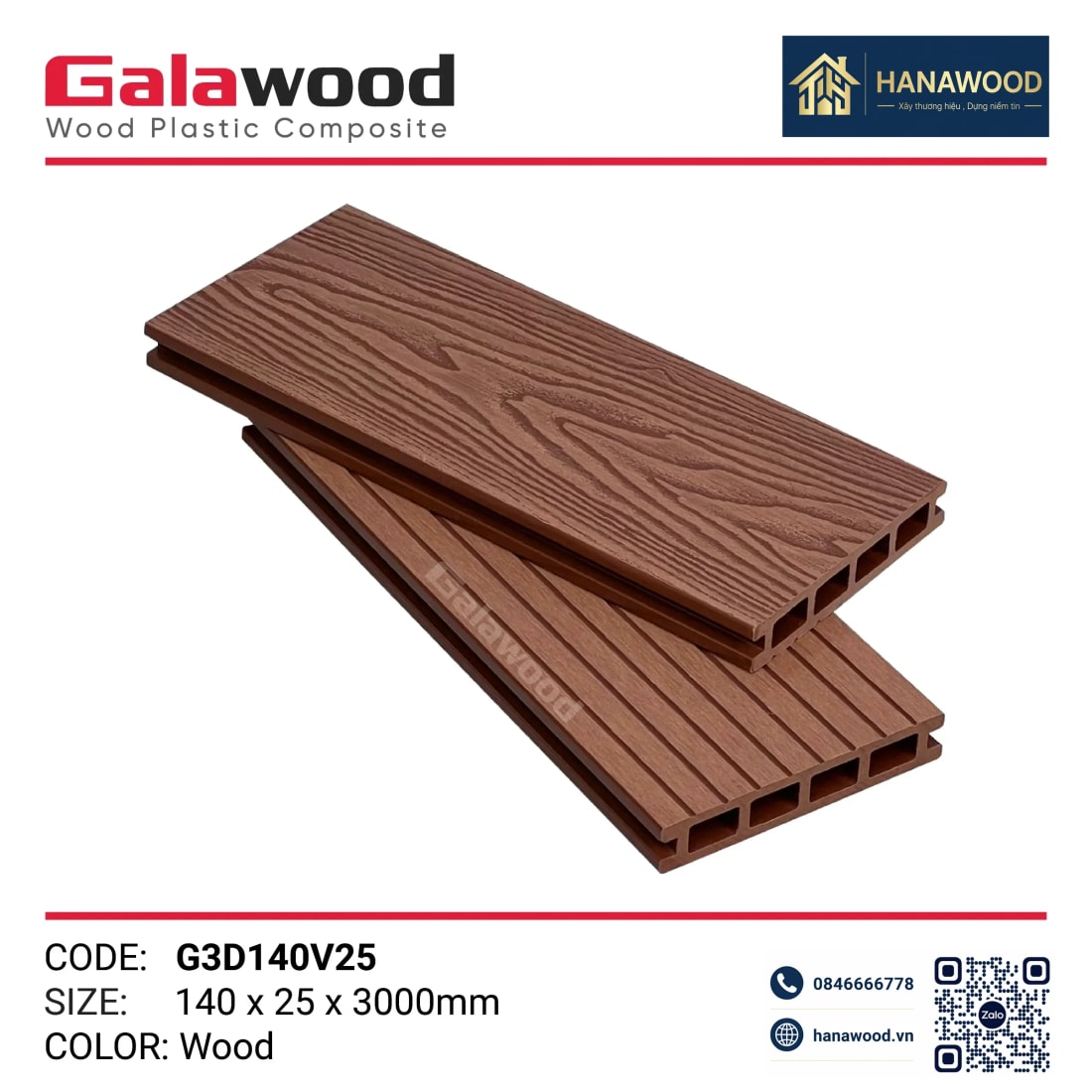 Sàn Hồ Bơi Gỗ Ngoài Trời Galawood G3D140V25 Wood - Hanawood TP.HCM