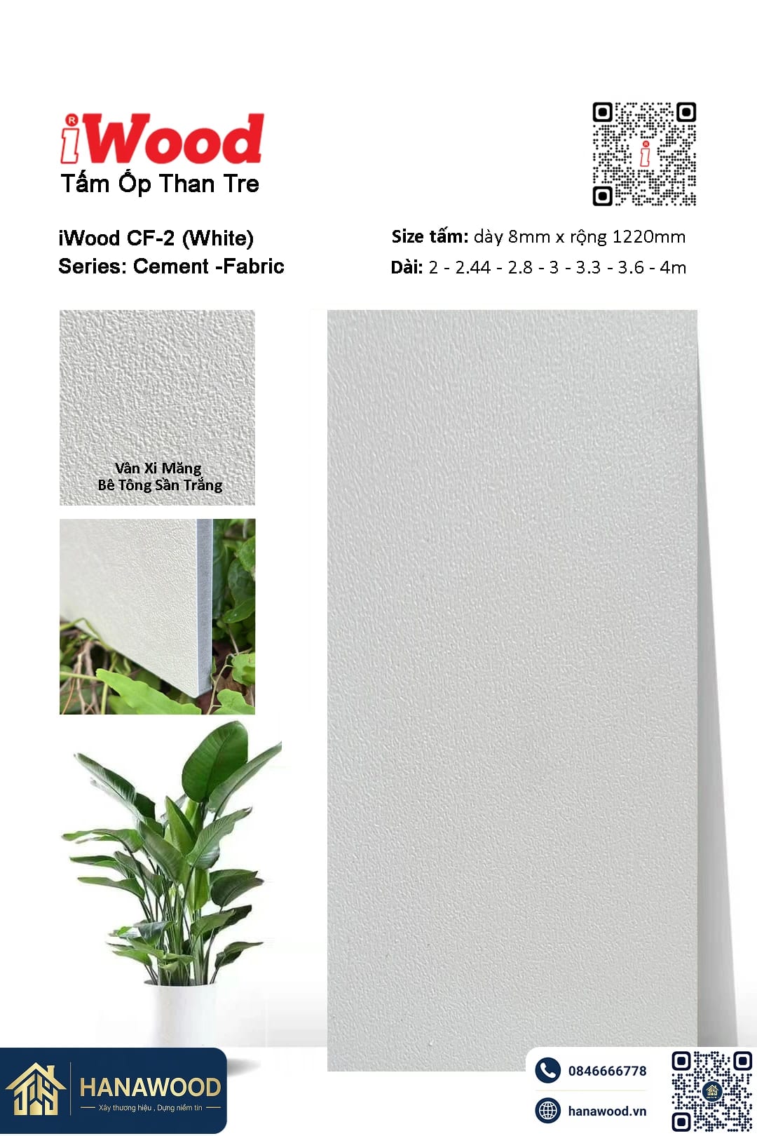 Tấm Ốp Than Tre Giả Vân Xi Măng Bê Tông iWood CF-2 - Hanawood TP.HCM