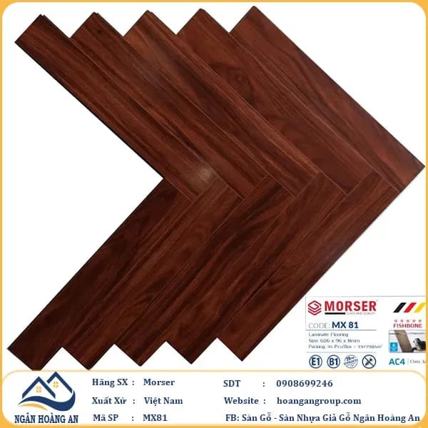 Sàn Gỗ Công Nghiệp Morser Xương Cá Cốt Xanh 8mm MX 81 – Morser