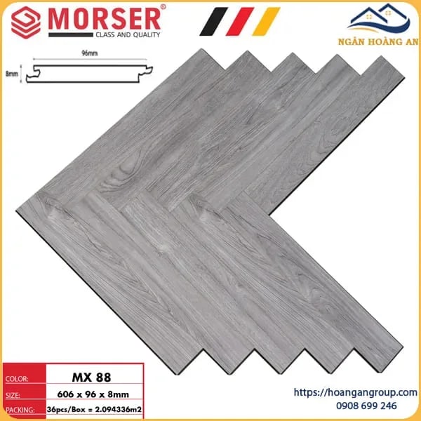 Sàn Gỗ Công Nghiệp Morser Xương Cá Cốt Xanh 8mm MX 88 – Morser