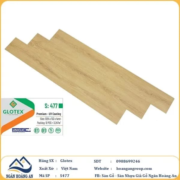 Sàn Nhựa Giả Gỗ Hèm Khóa  4mm Glotex 477 – Glotex
