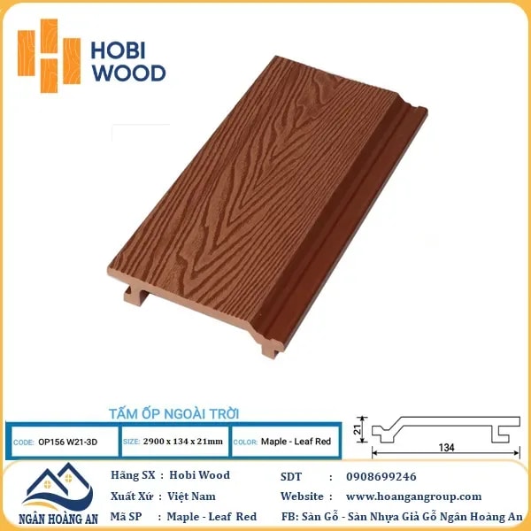 Tấm Ốp Gỗ Nhựa Ngoài Trời Hobi Wood Vân 3D Maple-Leaf Red