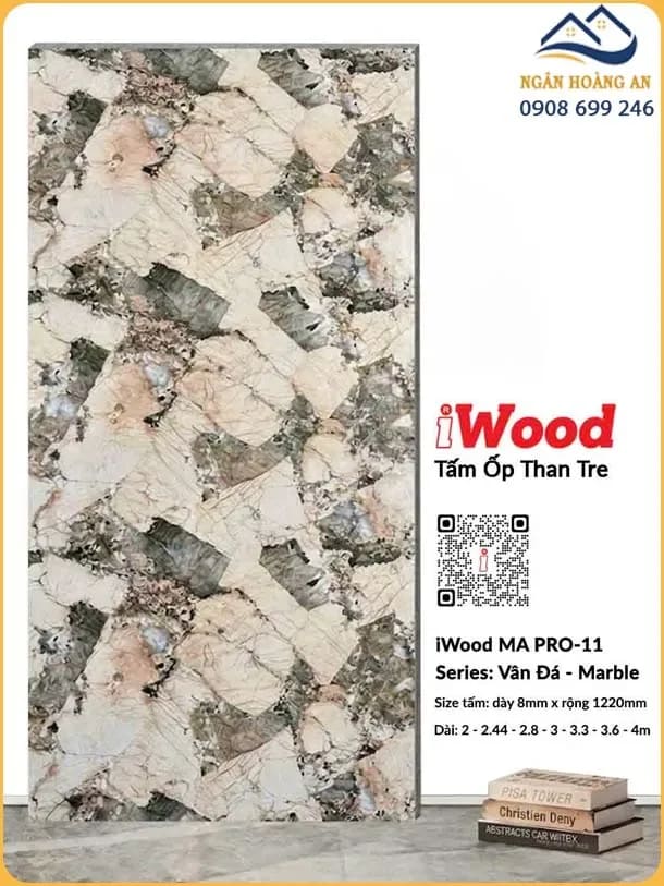 Tấm Ốp Than Tre iWood MA PRO-11 Vân Đá Hồng Xám Mosaic