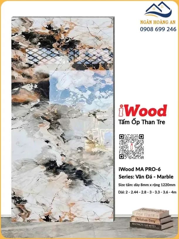 Tấm Ốp Than Tre Vân Đá iWood MA PRO-6 Đa Sắc Đen Vàng Xanh