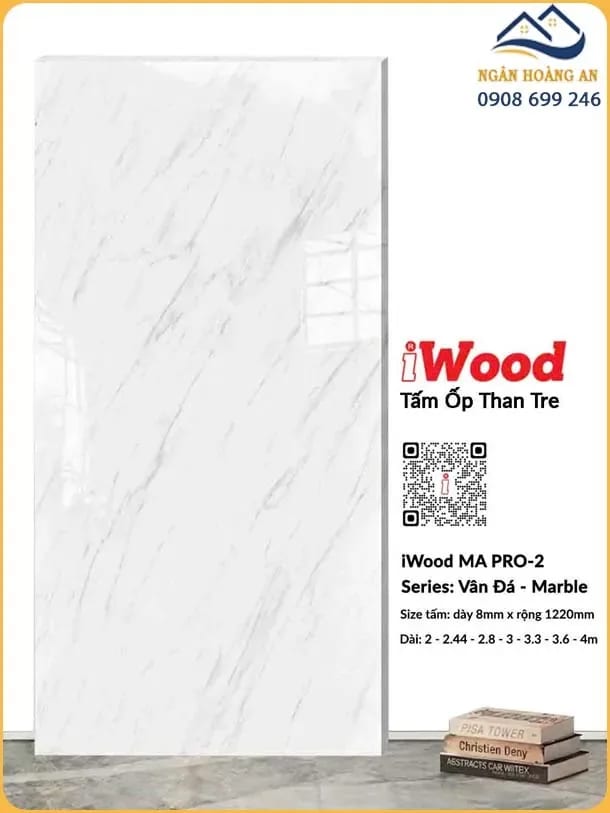 Tấm Ốp Tường Than Tre iWood MA PRO-2 Vân Đá Trắng Calacatta