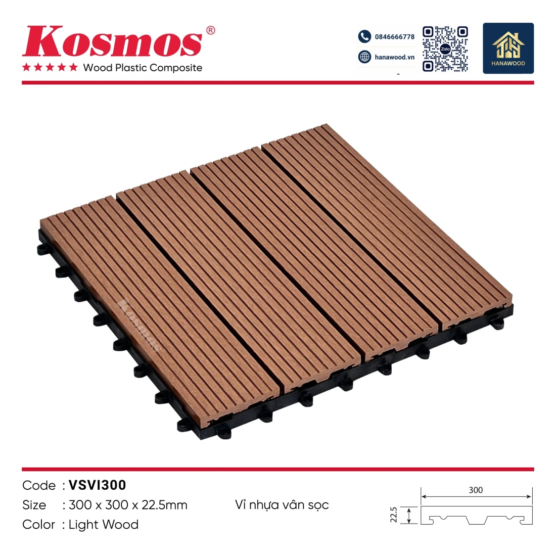 Vỉ Lót Ban Công Vân Sọc Kosmos VSVI300 Light Wood - Hanawood Biên Hòa Đồng Nai
