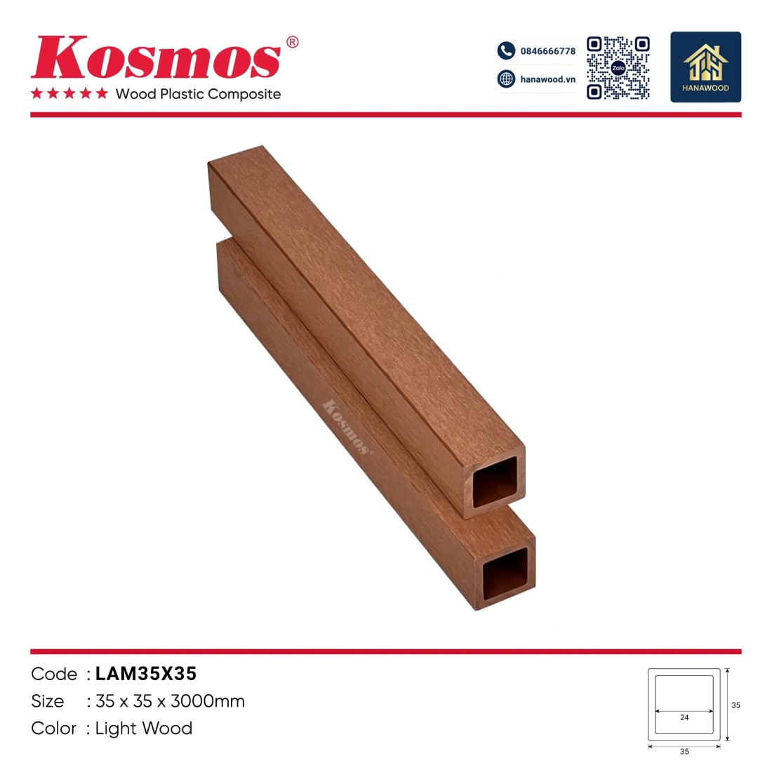 Thanh Lam Hộp Kosmos LAM35x35 Light Wood - Hanawood Quận 12 TP.HCM