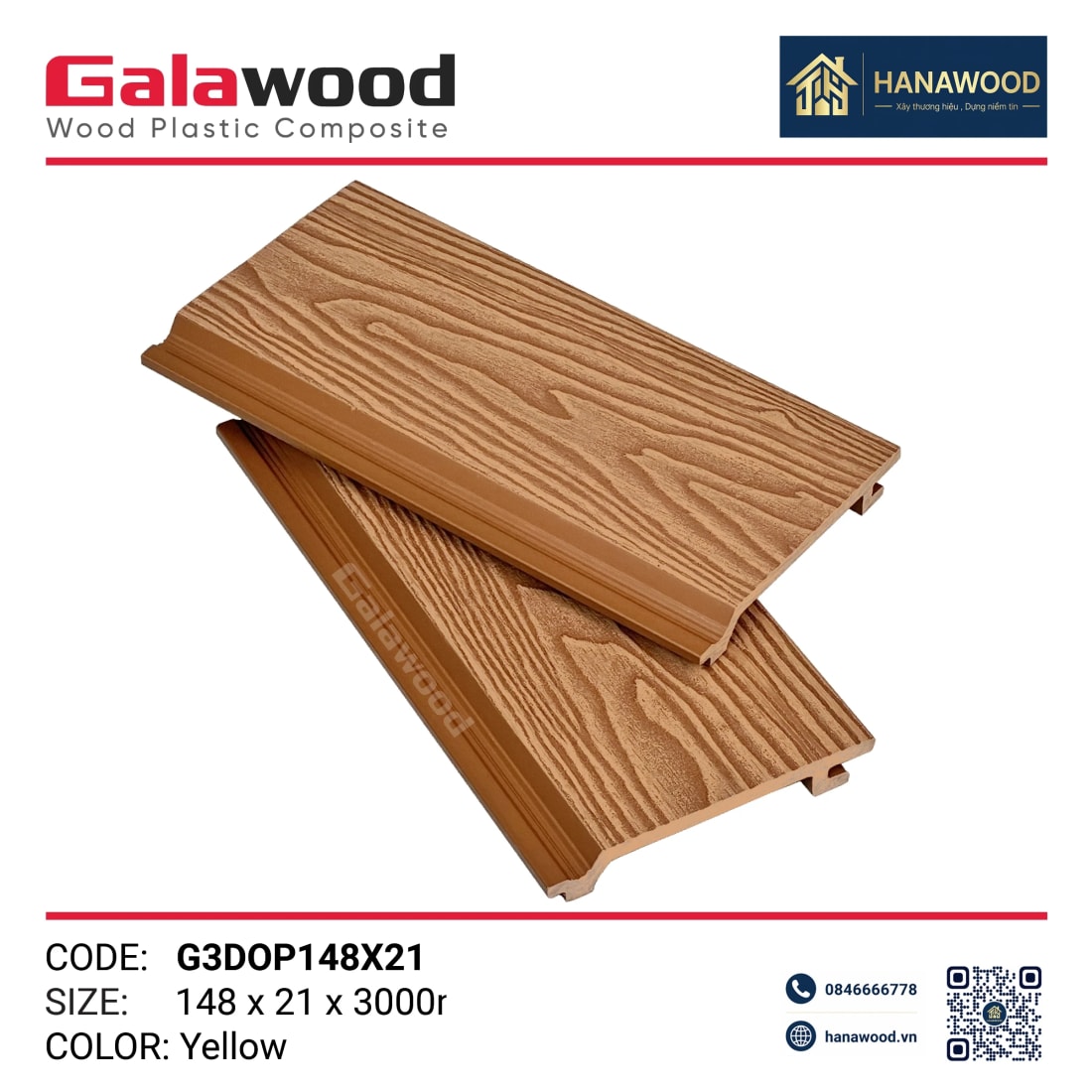 Tấm Ốp Tường Galawood G3DOP148X21 Yellow - Hanawood Quận 12 TP.HCM