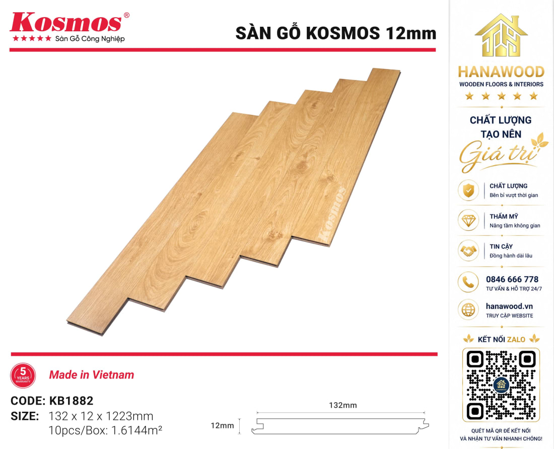 Lót Sàn Gỗ Kosmos KB1882 12mm Chịu Lực Tốt Chống Cong Vênh