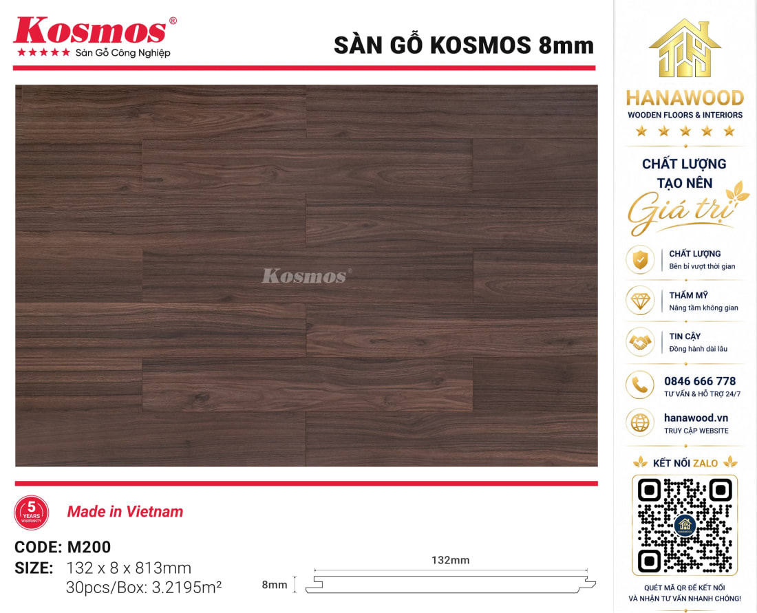 Lót Sàn Gỗ Kosmos M200 8mm Cho Phòng Khách Và Phòng Ngủ