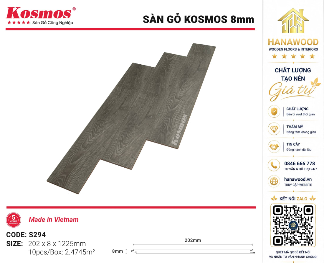 Lót Sàn Gỗ Kosmos S294 8mm Giá Tốt Phù Hợp Mọi Công Trình
