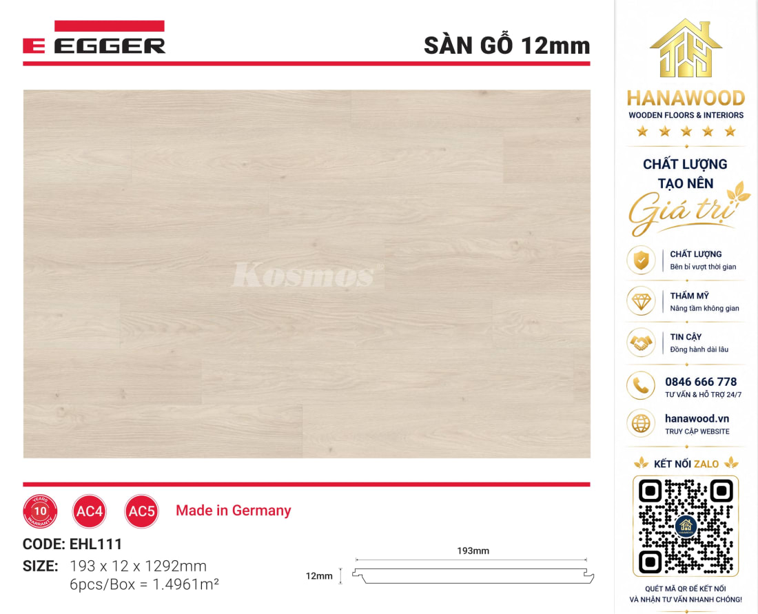 Lót Sàn Gỗ Egger EHL111 12mm dòng Home vân sồi tự nhiên