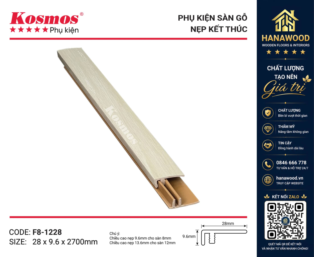 Nẹp Nhựa F Kết Thúc Sàn Gỗ Kosmos F8-1228 màu nâu vàng tự nhiên