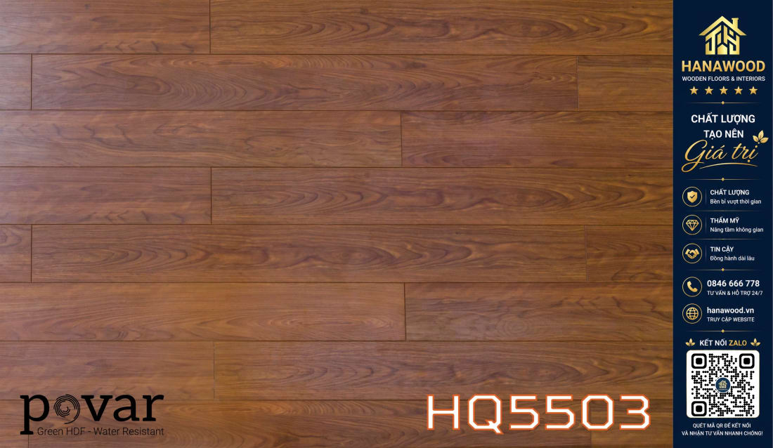 Lót Sàn Gỗ Povar HQ5503 8mm không gian nội thất tối giản hiện đại