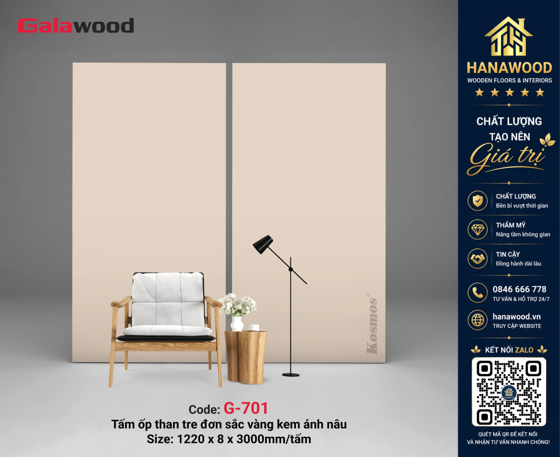 Galawood G-701 8mm Đơn Sắc Vàng Kem Ánh Nâu bề mặt mịn sang trọng