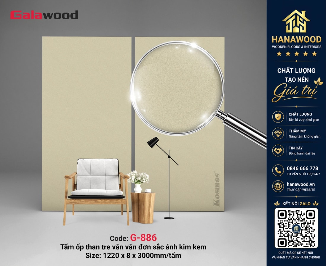 Galawood G-886 8mm Vân Đơn Sắc Ánh Kim sang trọng chống ẩm mốc