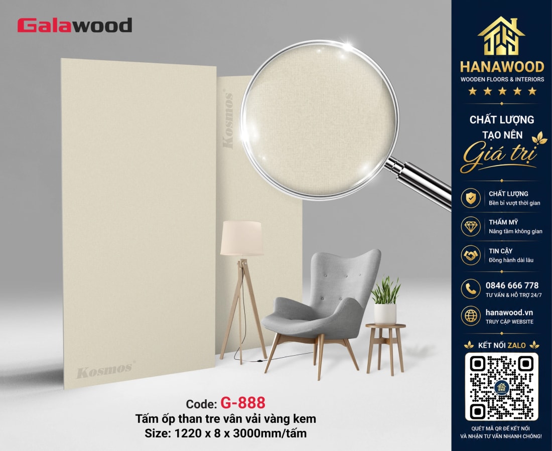 Galawood G-888 8mm Vân Vải Vàng Ánh Kim hoa văn dệt nổi bật