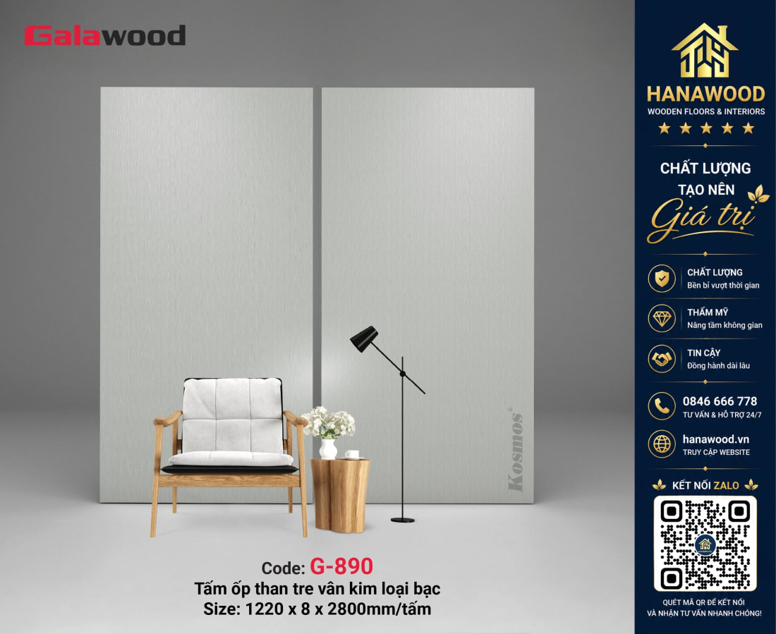 Galawood G-890 8mm Vân Kim Loại Xước Bạc bề mặt ánh kim độc đáo