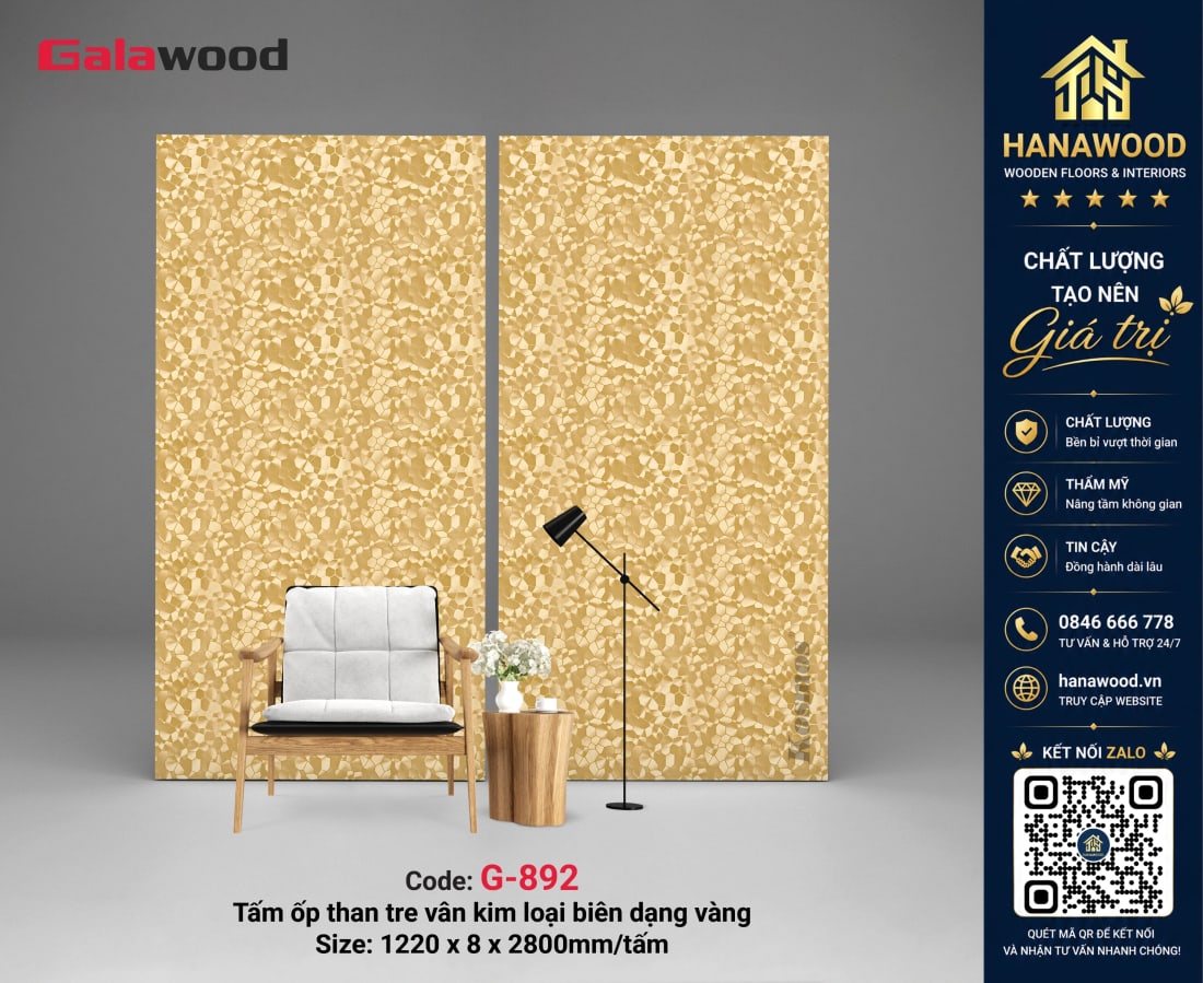 Galawood G-892 8mm Biên Dạng Lục Giác Phẳng Vàng độc đáo ấn tượng