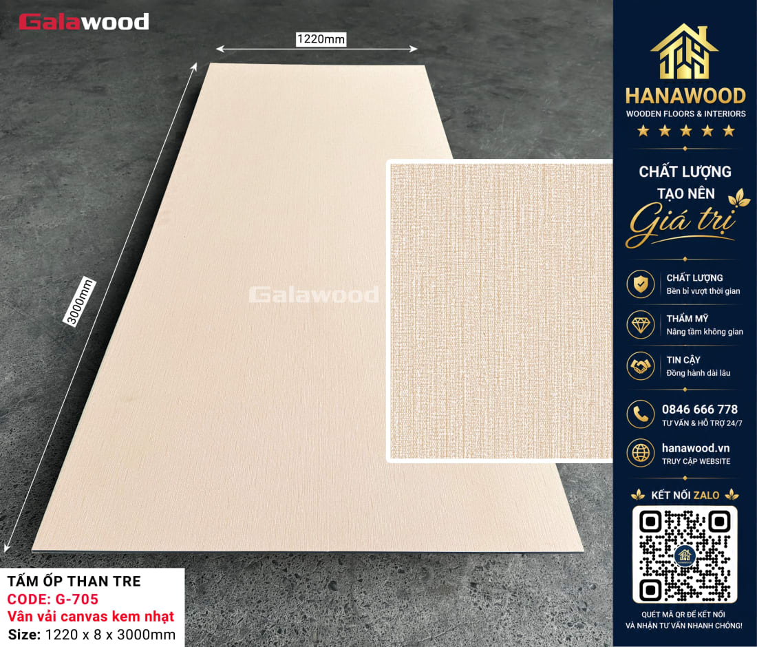 Galawood G-705 8mm Vân Vải Canvas Kem Nhạt ấm cúng trang nhã
