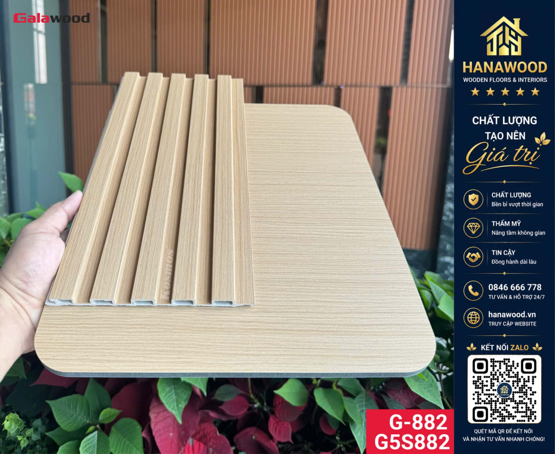Galawood G5S882 8mm Lam Sóng Than Tre Vân Gỗ Vàng Sồi tạo điểm nhấn