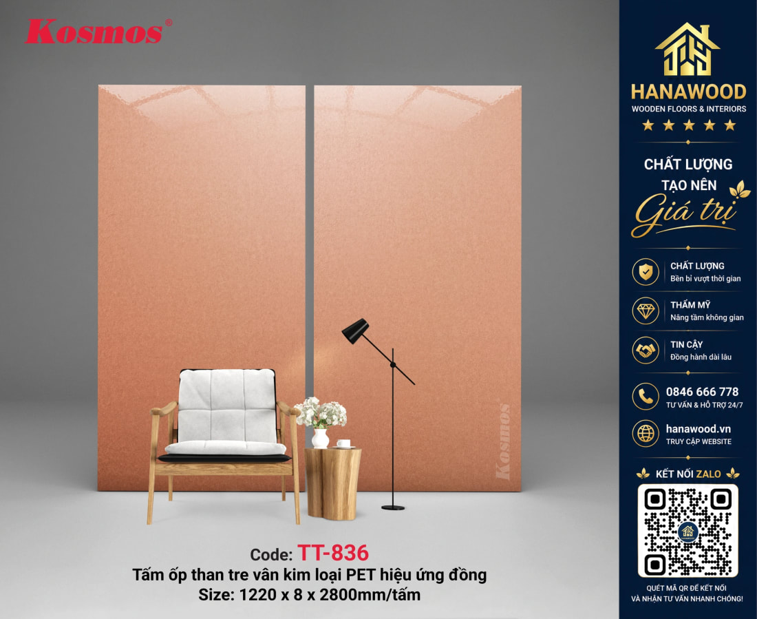 Tấm Ốp Sợi Than Tre Kosmos TT-836 Vân Kim Loại PET Xước Đỏ Hồng nổi bật