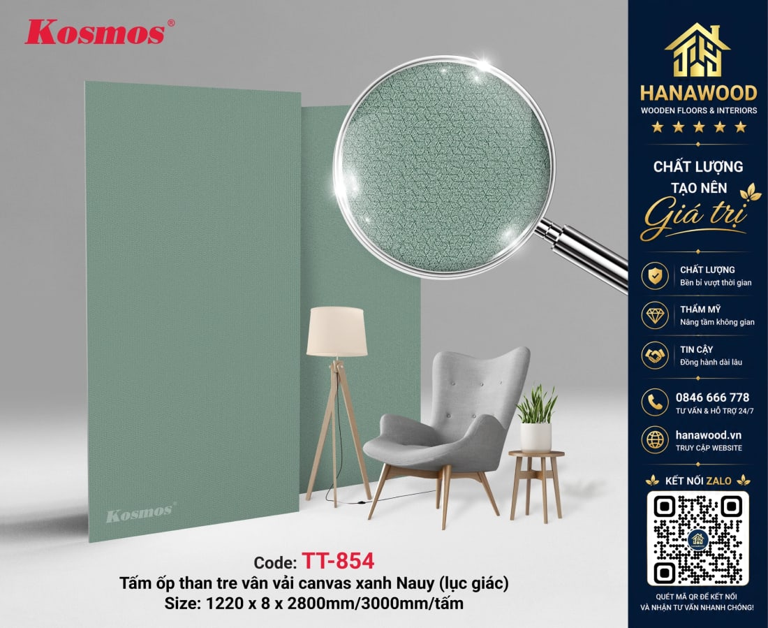Tấm Ốp Than Tre Kosmos TT-854 Xanh Nauy Hiệu Ứng Lục Giác cá tính
