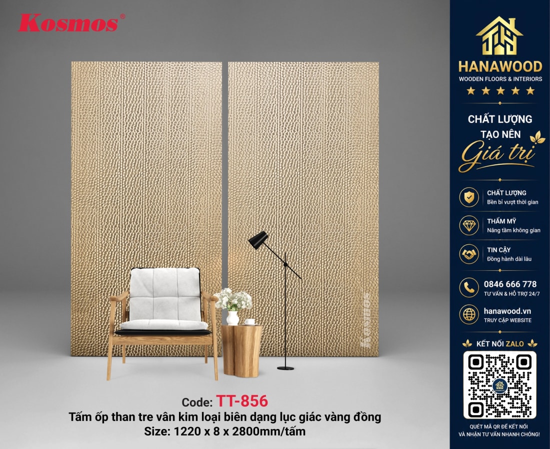 Tấm Than Tre Kosmos TT-856 Kim Loại Lục Giác Vàng Đồng sang trọng