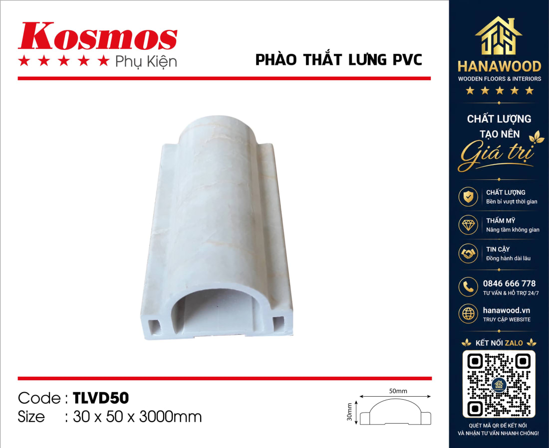 Phào Thắt Lưng PVC Vân Đá Kosmos TLVD50 bản rộng tạo điểm nhấn chân tường